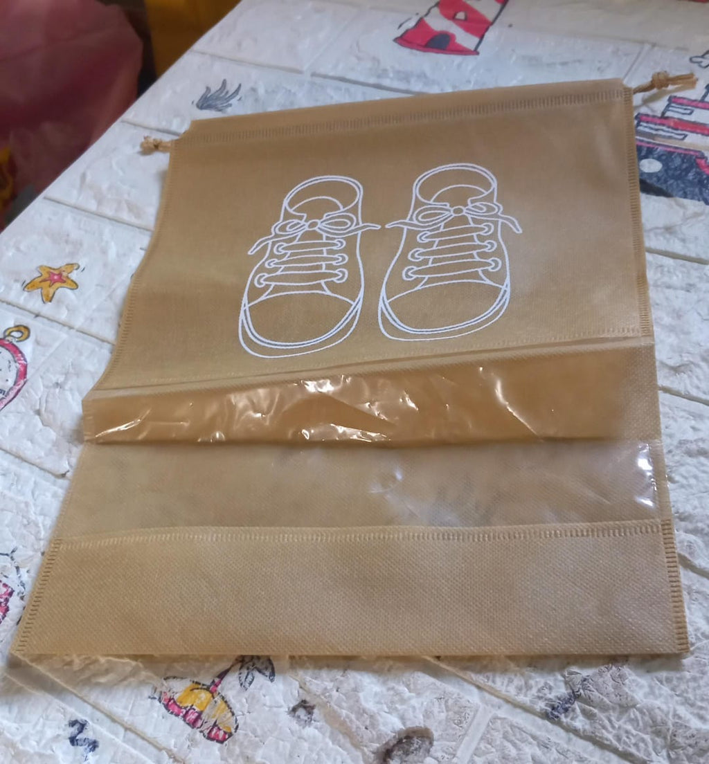 Organivo waterproof shoe bag securely holding sneakers, preventing dirt and moisture transfer.