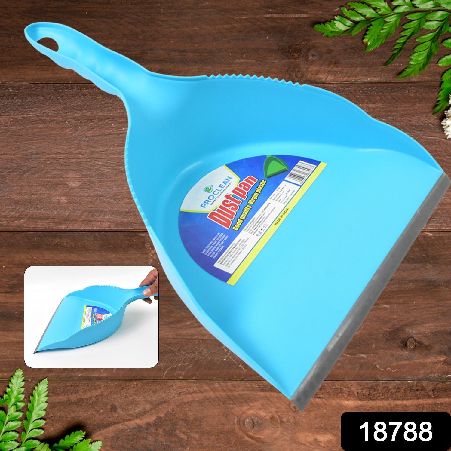 Ergonomic plastic dustpan designed for easy dust collection in various settings.