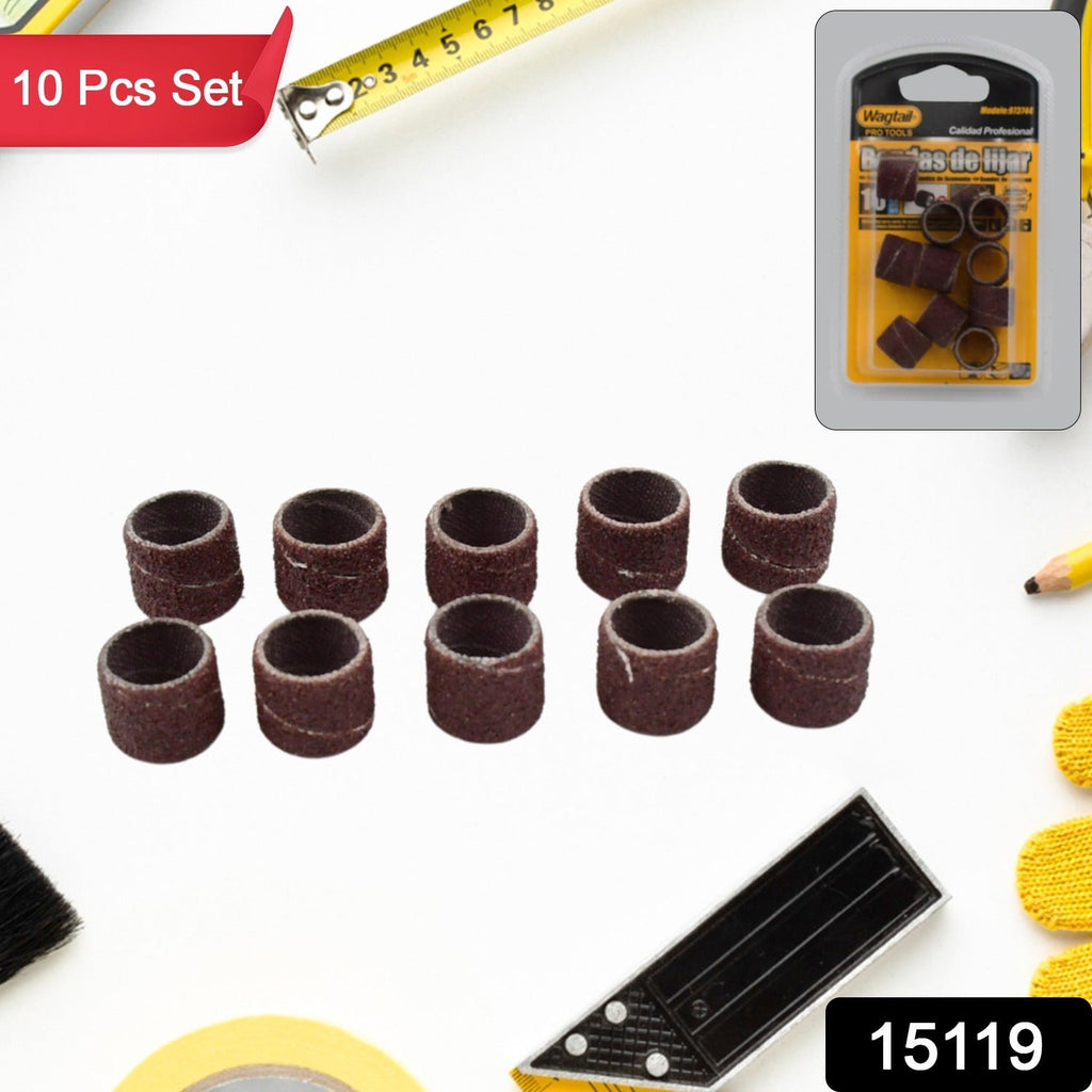 Detail view of assorted drum sanding sleeves for rotary tools.