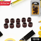 Detail view of assorted drum sanding sleeves for rotary tools.