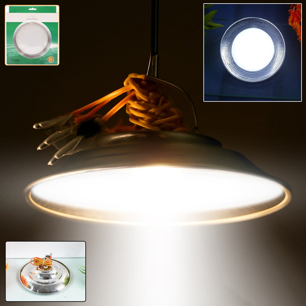 Rechargeable hanging LED light with metal hook for easy installation