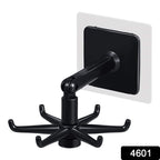 Self-adhesive rotatable hooks holding various items neatly in a closet