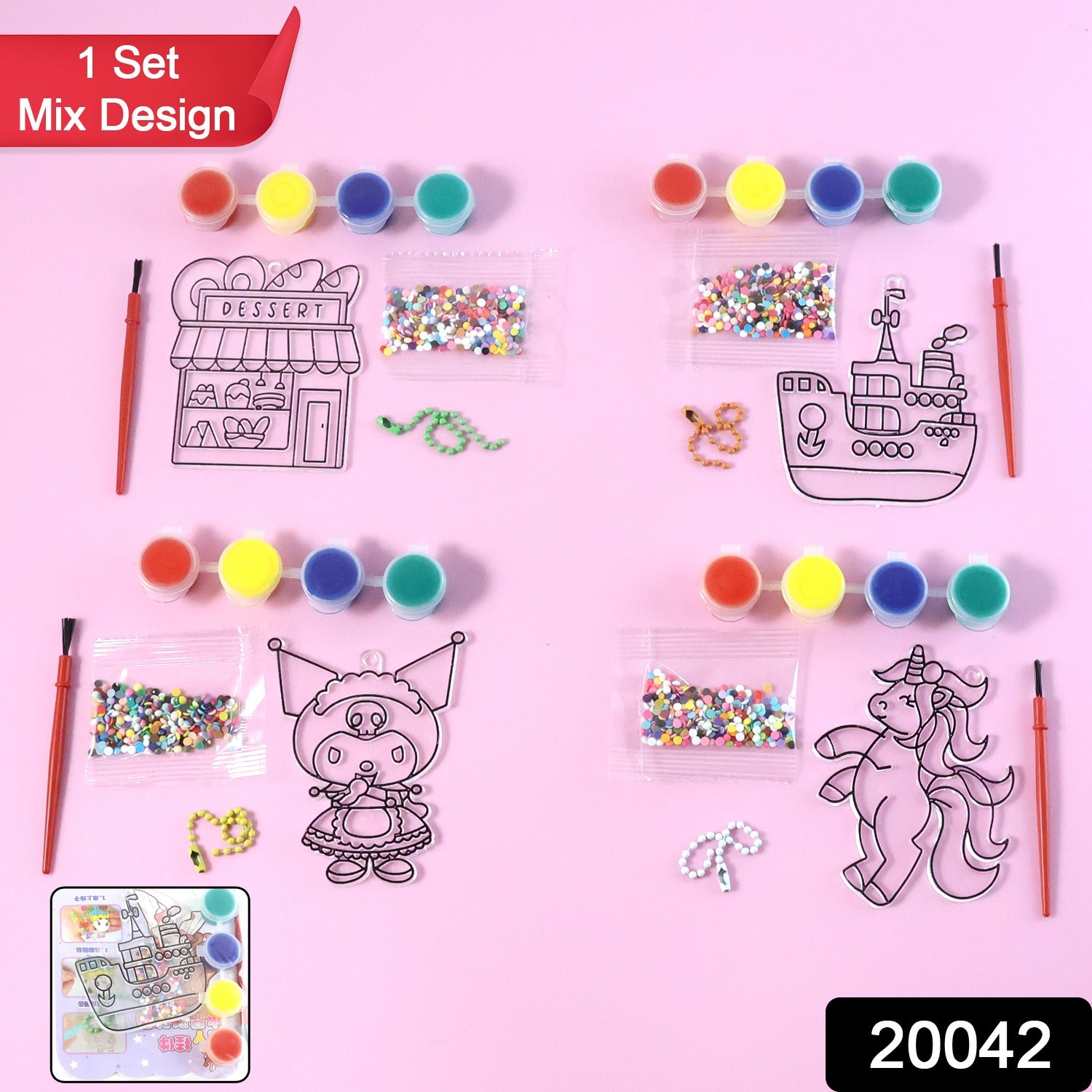 Children using art and craft kit with paints and beads