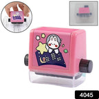 Child using an educational math roller stamp for arithmetic practice.