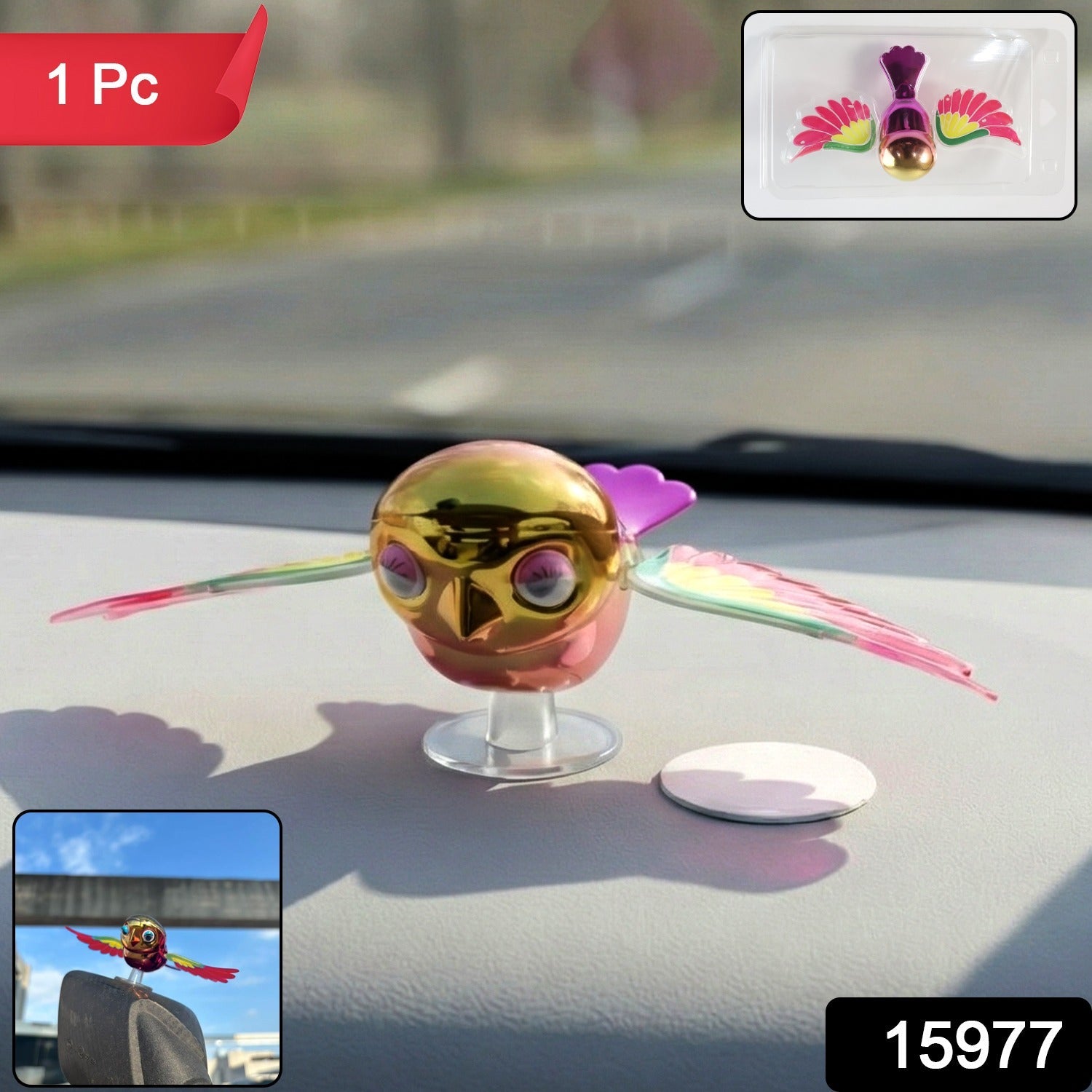 Colorful bird dashboard decoration adding lively look to vehicle interior