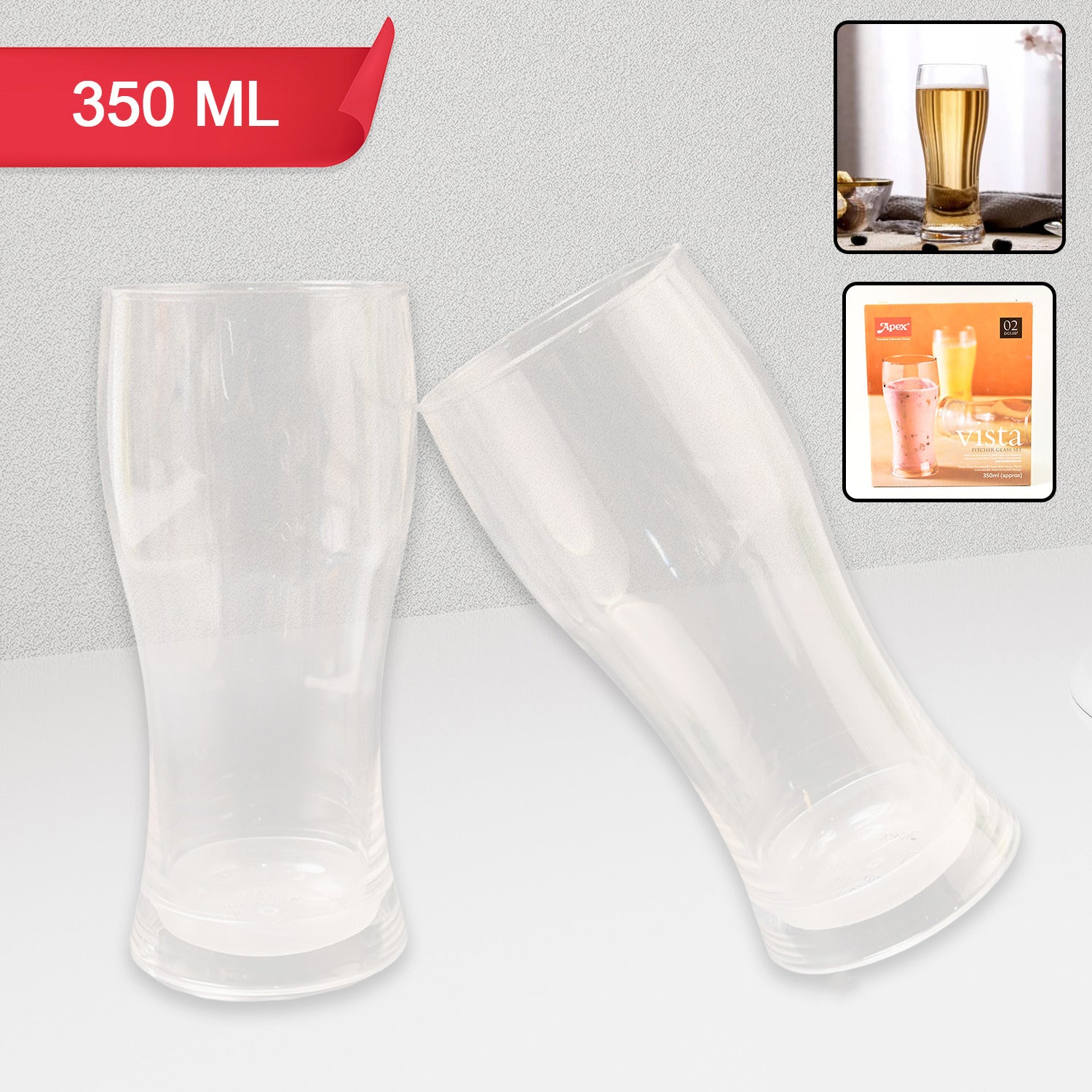 Unbreakable pitcher glass set with 350ML clear tumblers