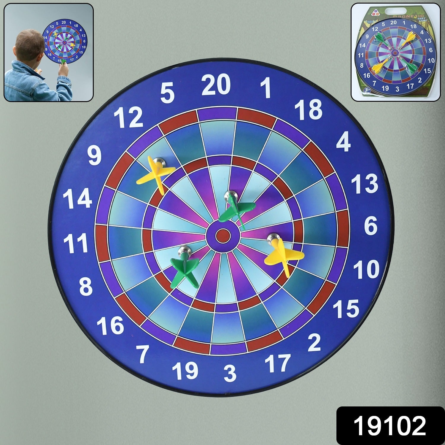Fun dartboard set with bright target zones and magnetic darts