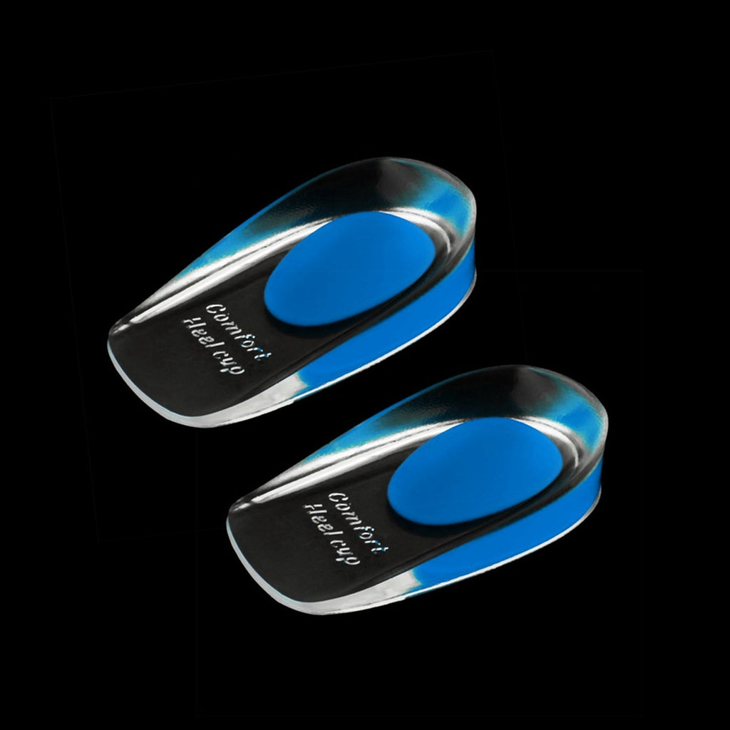 Gel heel cups providing cushioning and support for foot pain relief.