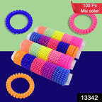 Assorted vibrant telephone wire hair bands displayed neatly.