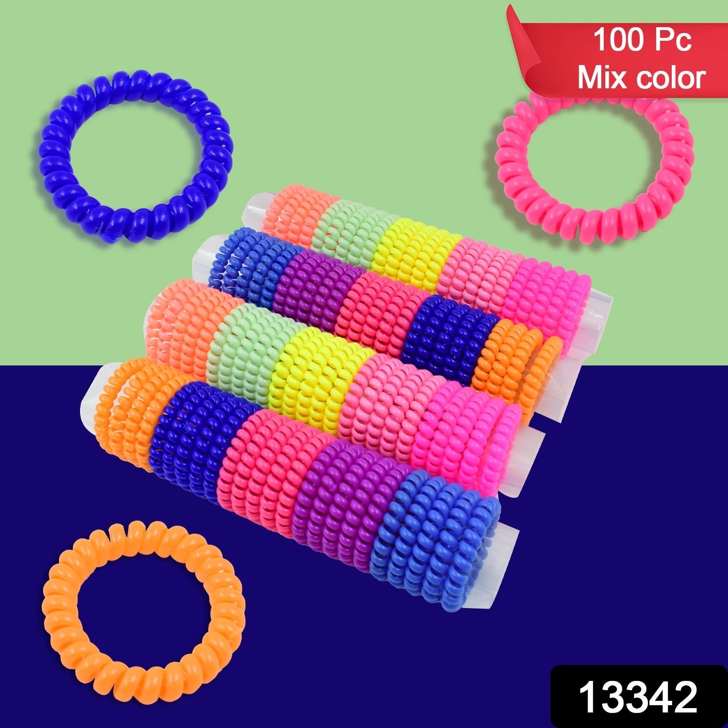 Assorted vibrant telephone wire hair bands displayed neatly.
