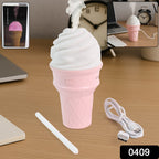 LED desktop humidifier in ice cream cone design showing mist and mood light