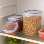 Close-up of Organivo's stackable rectangular food storage containers.