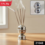Polished stainless steel agarbatti holder showcasing big jasmine design