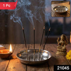 Polished stainless steel multi-stick incense holder for pooja rituals