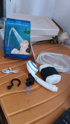 Portable outdoor shower kit components laid out neatly