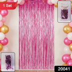 Metallic foil fringe curtain in vibrant color perfect for festive party decorations.