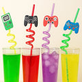 Set of 4 reusable plastic truck design drinking straws for kids' parties.