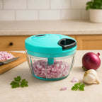 Bathora Mini Vegetable Chopper with transparent bowl and red lid.