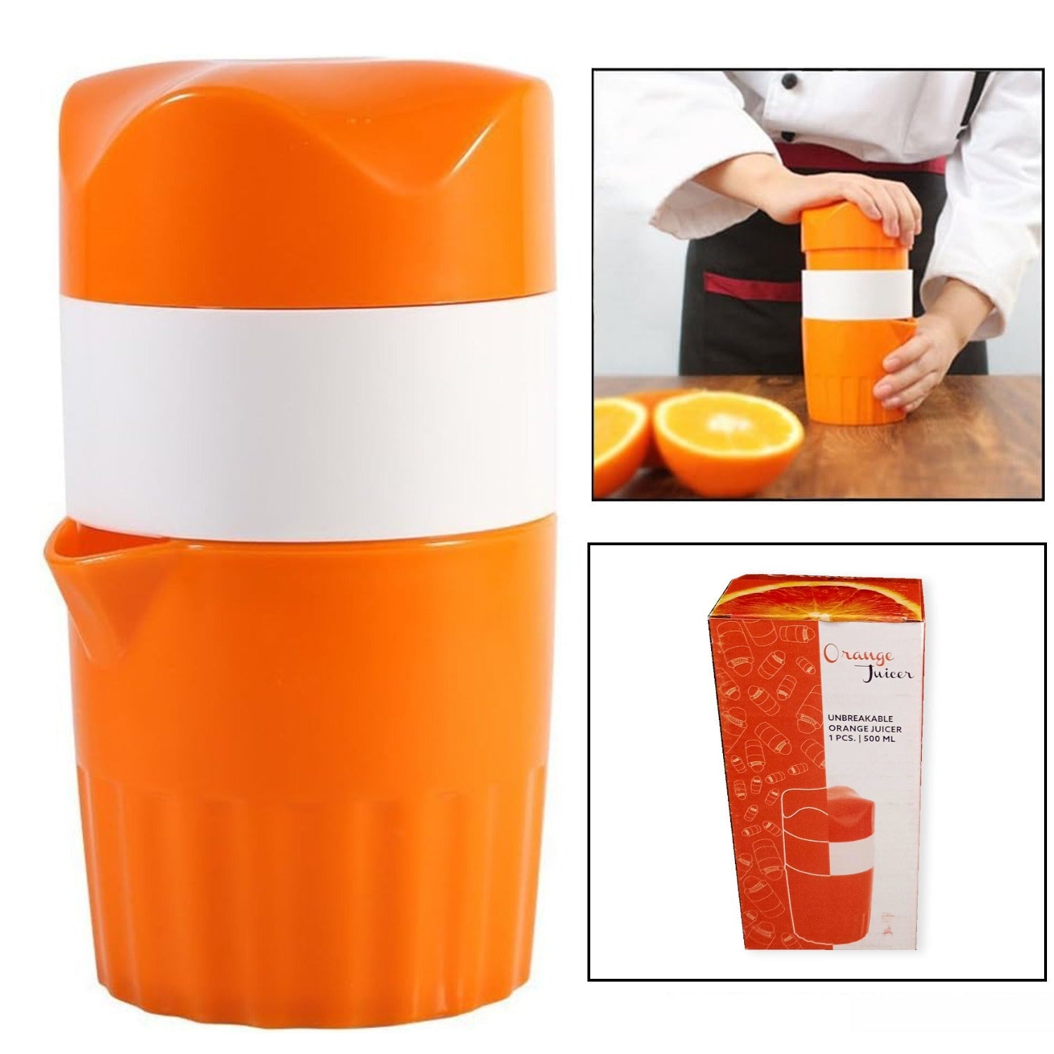 Ergonomic manual handheld citrus juicer for easy pressing.