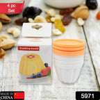 Overview of the pudding molds set, showing all four cups and their secure lids.