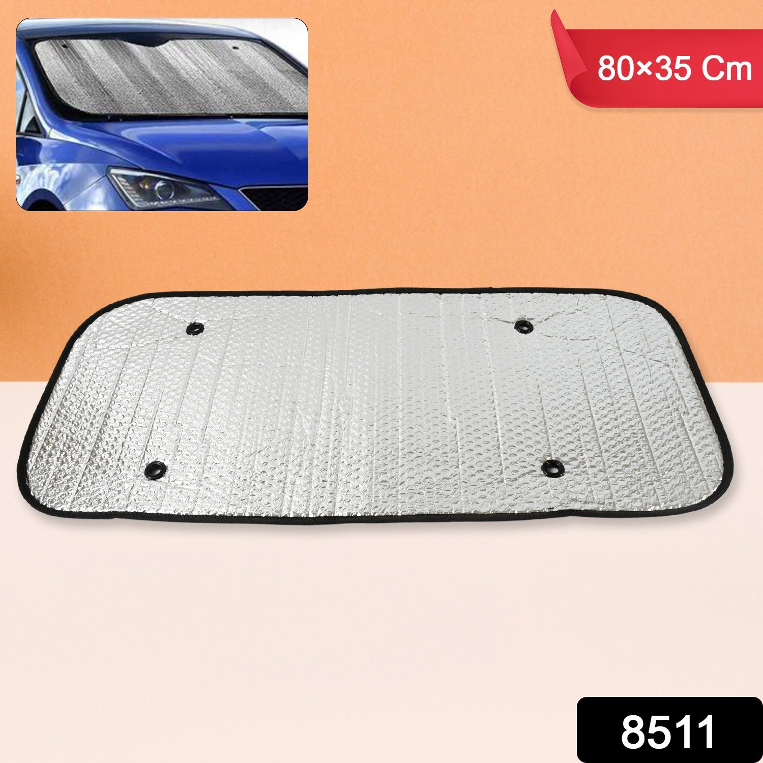 Car interior effectively cooled and protected by the windshield sun shade.