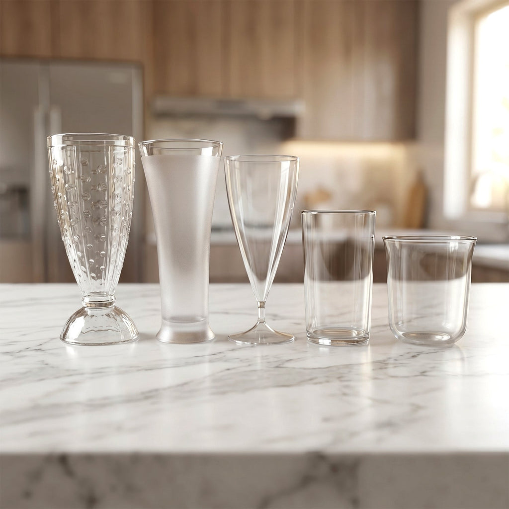 Multiple angles view of durable plastic drinking glass set
