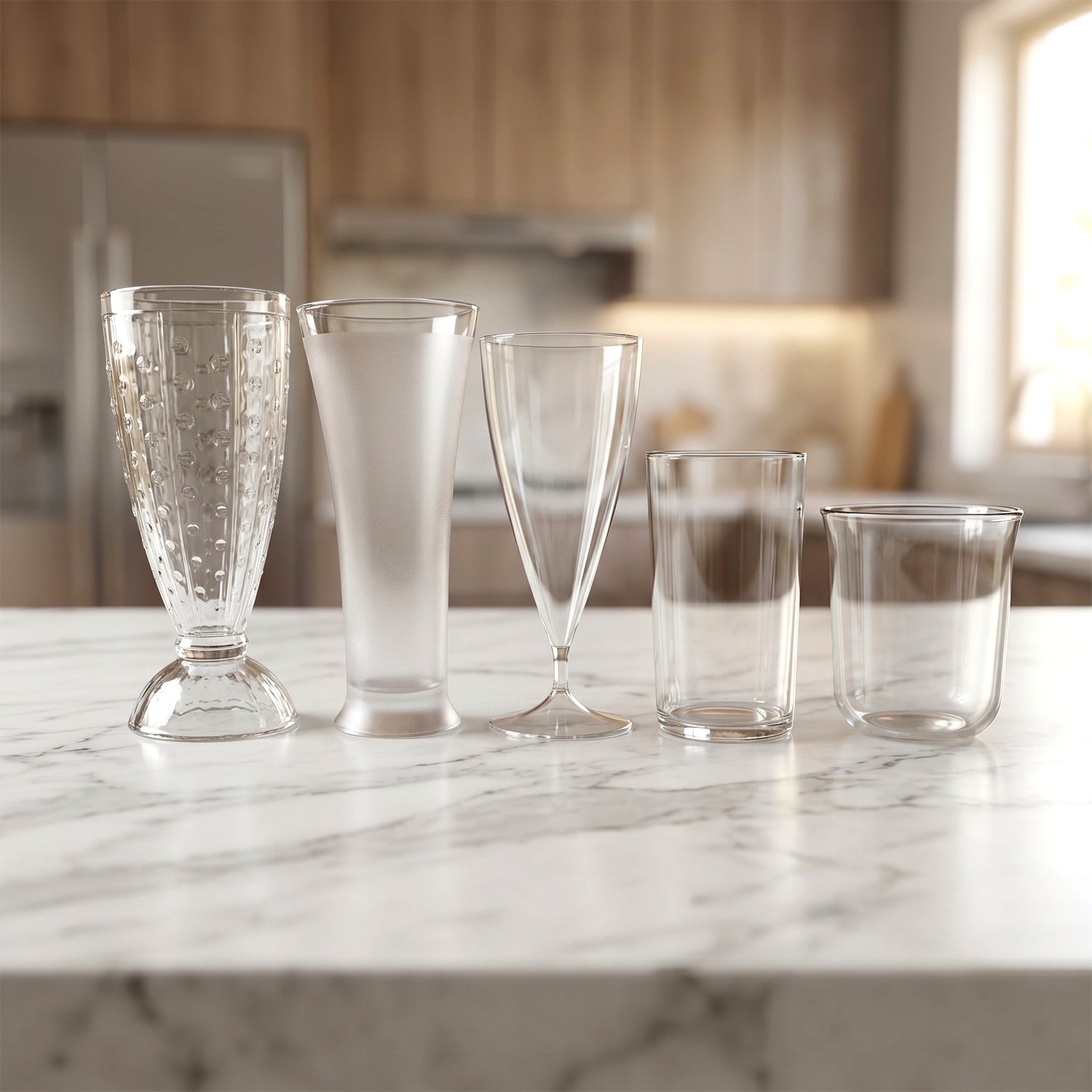 Multiple angles view of durable plastic drinking glass set