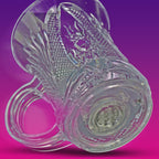 An individual LED party cup with a handle, highlighting its transparent acrylic design.