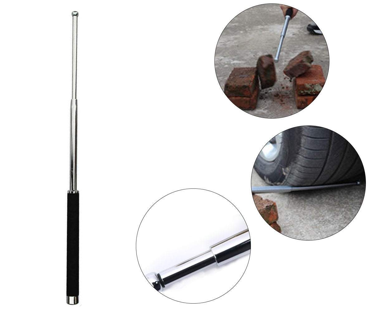 Close-up of the extended self-defense stick showing its sturdy build.