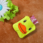 Yellow duck hot water bag with soft cover for pain relief.