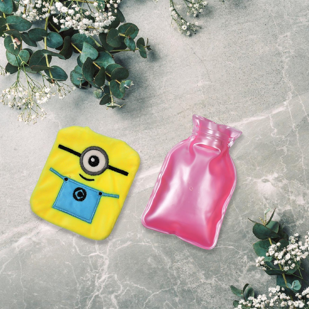 Compact Minions hot water bag, portable for travel and on-the-go warmth.