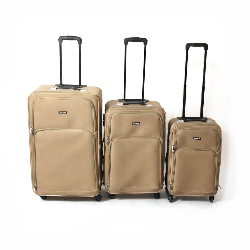 Close-up view of retractable trolley handle on soft side luggage