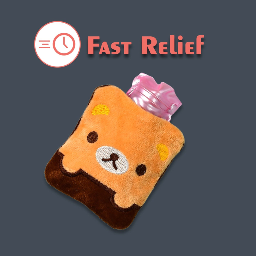 Brown panda hot water bag, ideal for menstrual cramp relief and cozy warmth.