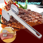 Dual-sided aluminium meat tenderizer hammer for versatile kitchen use.