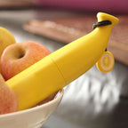 Compact and stylish foldable banana shaped umbrella, open for display.