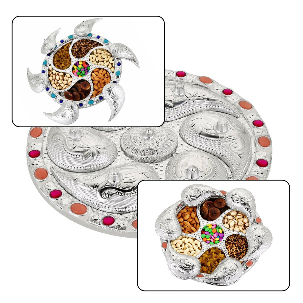 The rotating snack and spice organizer with its lid slightly ajar, revealing compartments.