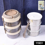 Steko-3 stainless steel lunch box set shown with foldable spoon inside