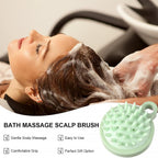 VelvaBloom scalp massage comb next to a shampoo bottle, emphasizing its role in a daily hair wash routine.