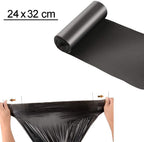 Single medium black garbage bag 24 x 32 inches on neutral background