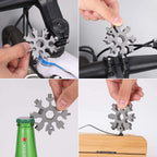 Compact snowflake tool displaying its multiple screwdriver and wrench sizes for daily tasks.
