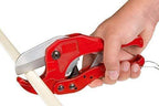 Bright red PVC pipe cutter, a compact and essential tool for plumbing.