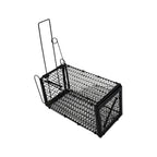 Folded humane rodent trap, highlighting its space-saving storage.