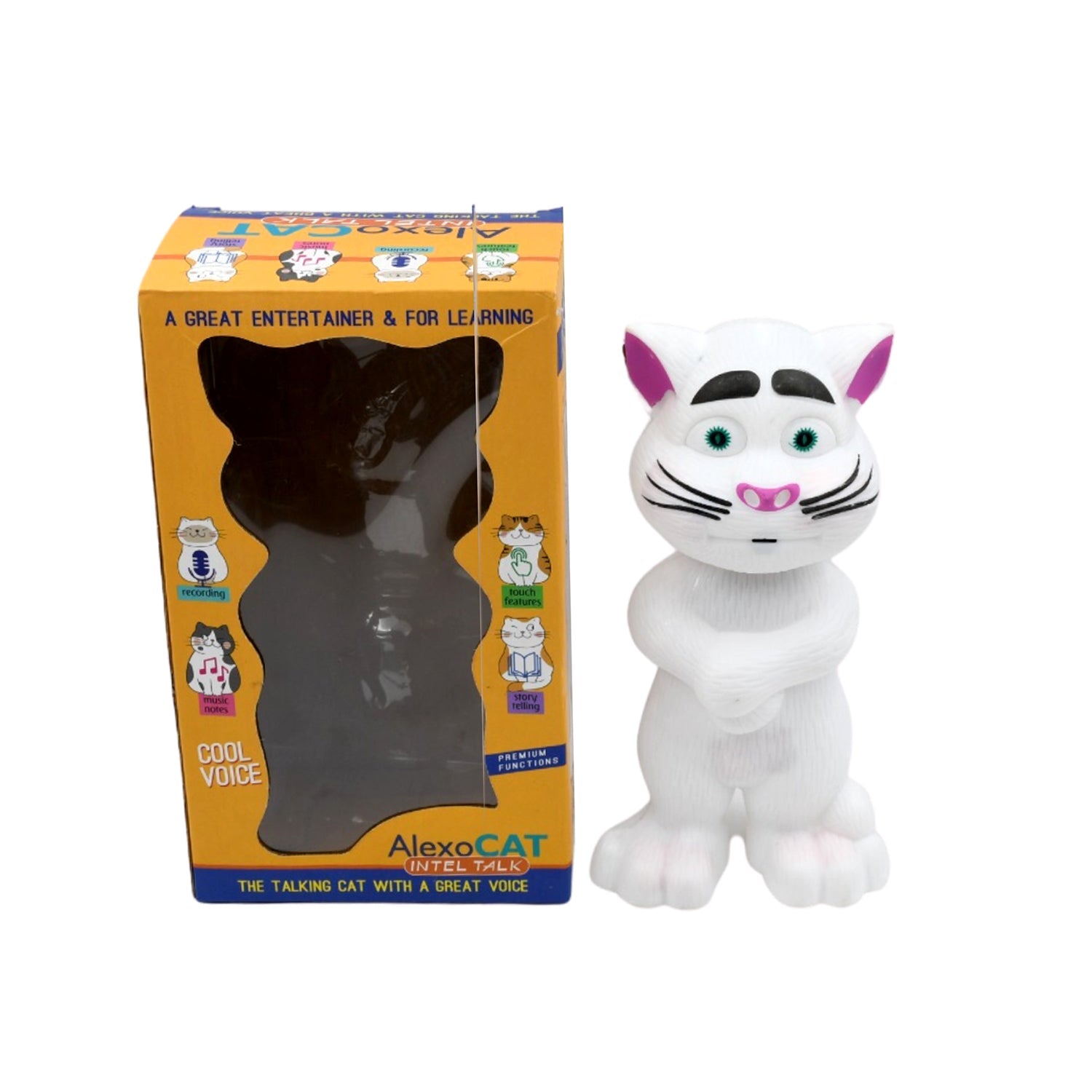 Talking Tom Toy with a child, demonstrating its responsive touch and sound.