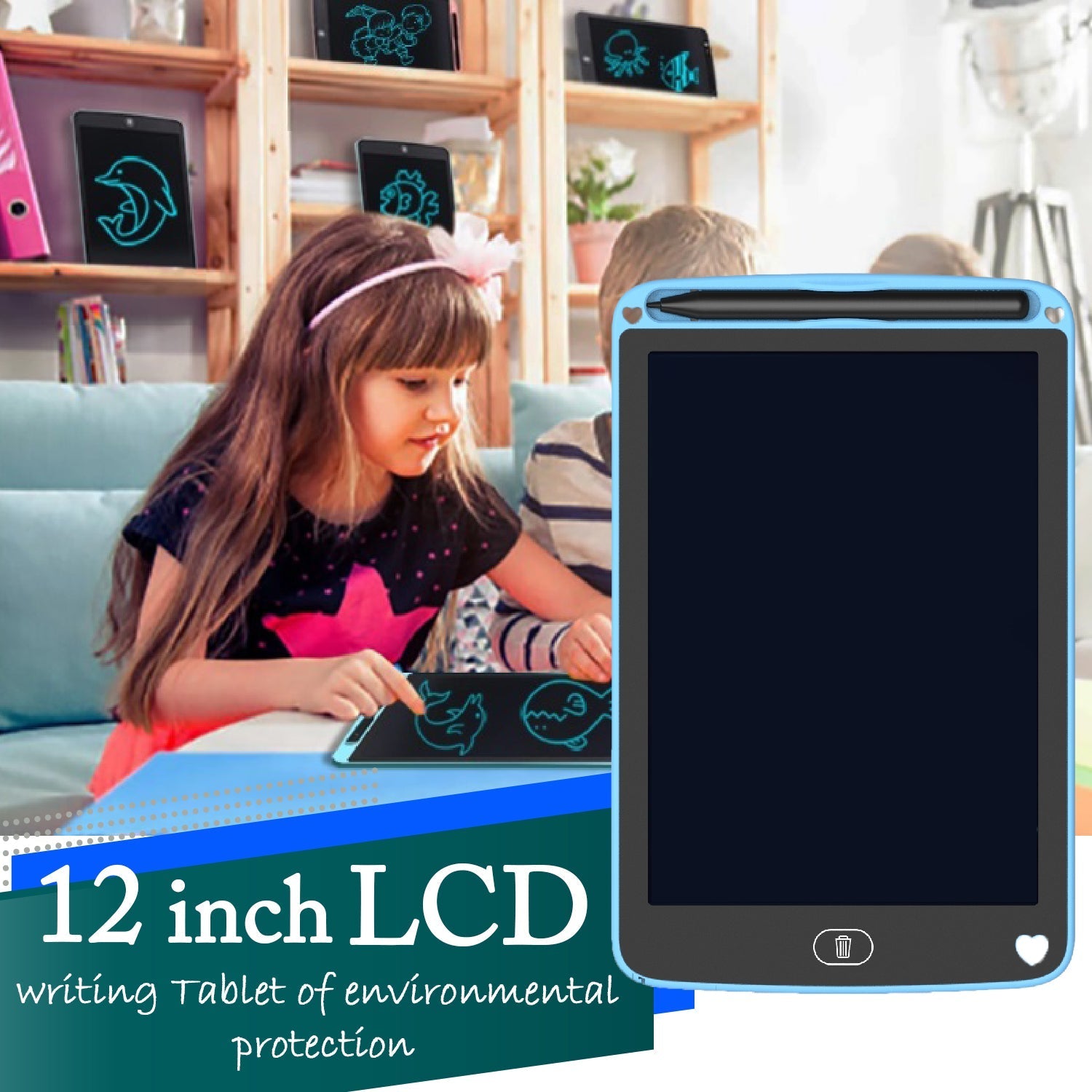 A vibrant drawing displayed on an LCD writing board, highlighting paperless fun.