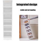 Versatile stackable storage cart organizing clothes and accessories in a closet.