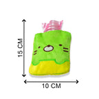 Green Kitty Hot Water Bag in use, providing soothing warmth and comfort.