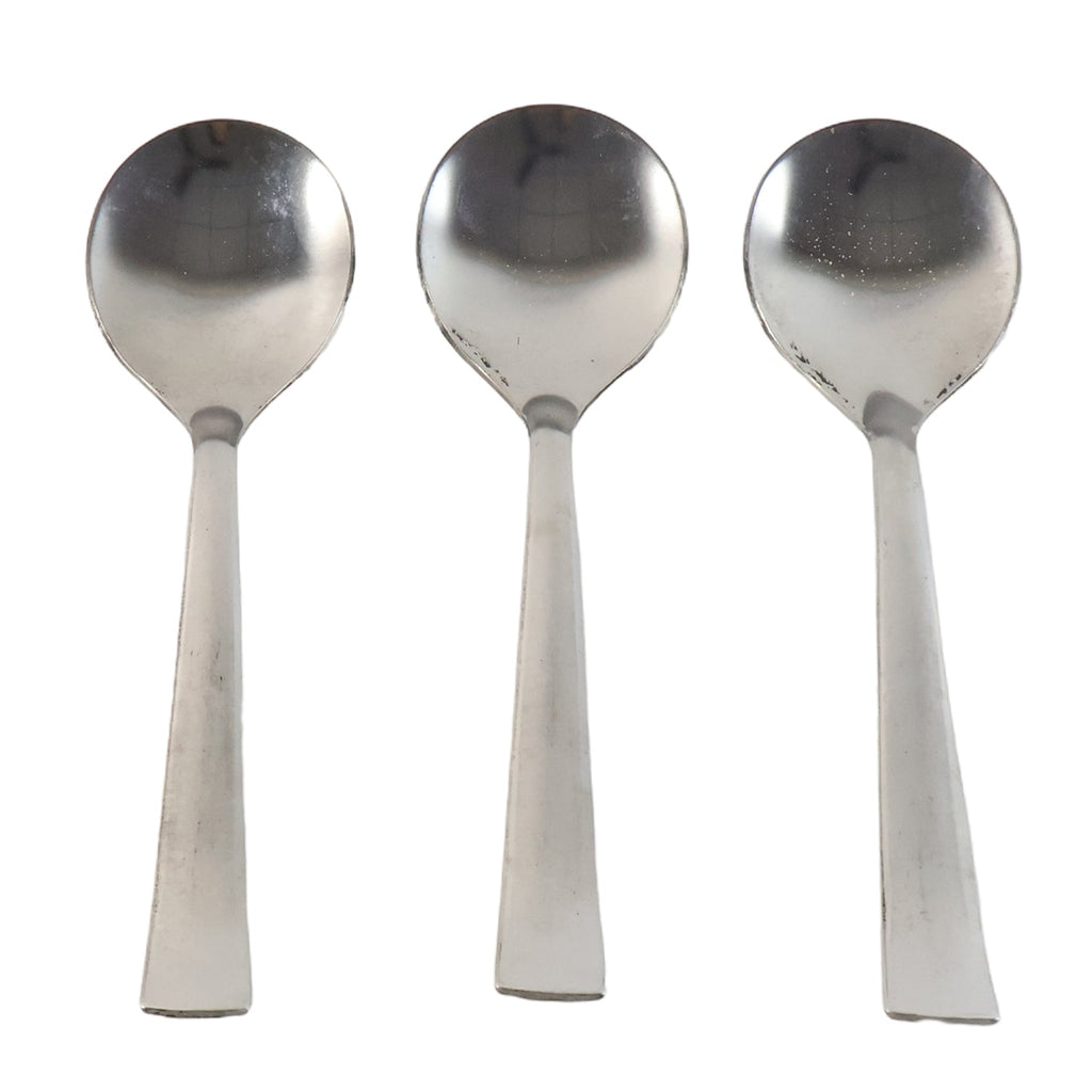 Close view of rust-resistant stainless steel spoons from the set