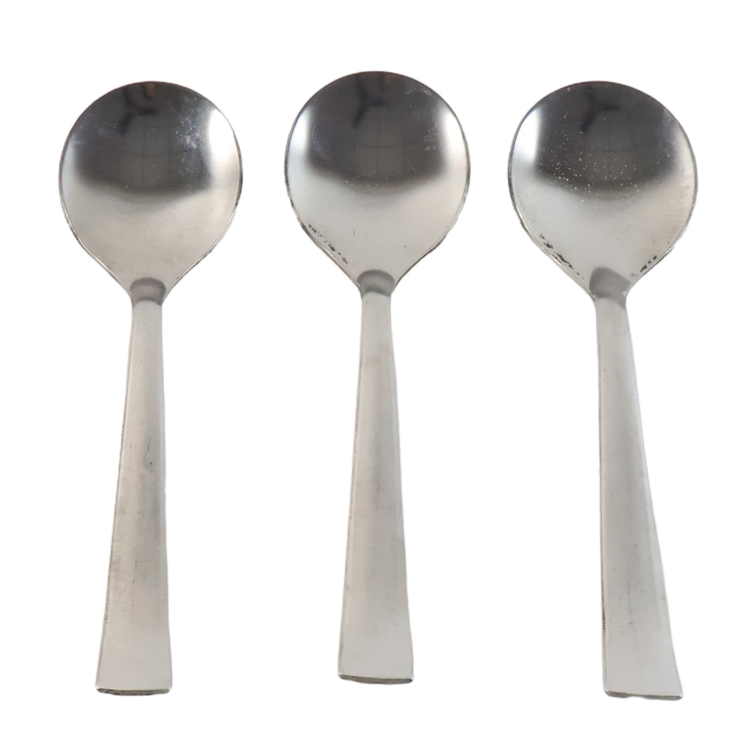 Close view of rust-resistant stainless steel spoons from the set