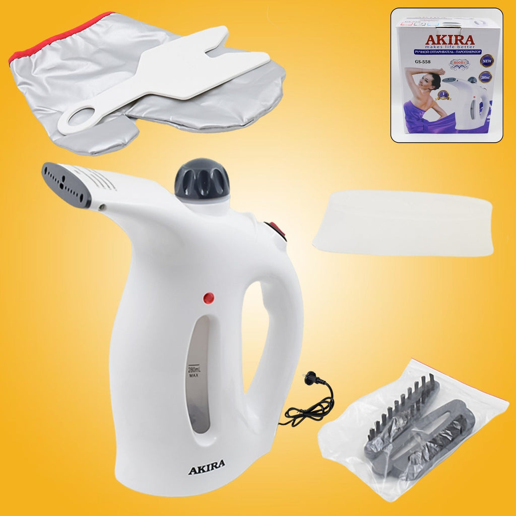 Portable handheld garment steamer in action, removing wrinkles from clothes effortlessly.
