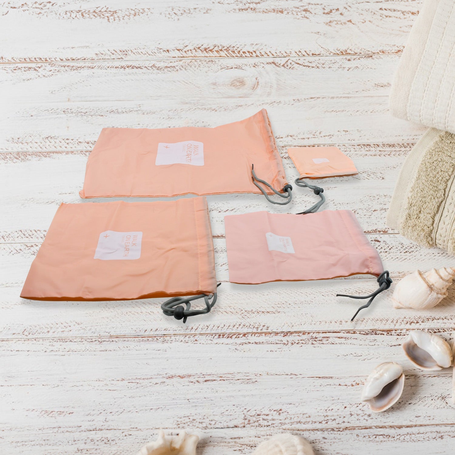 Durable nylon travel bags featuring secure drawstring closures.